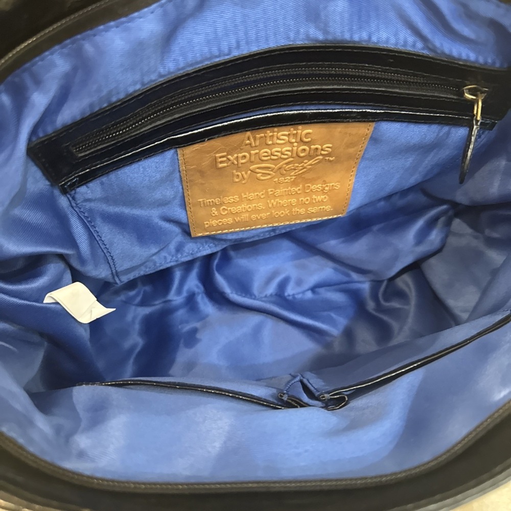 Sharif Artistic Expressions Hand Painted Genuine Leather Handbag Purse NYC Scape - Picture 3 of 12